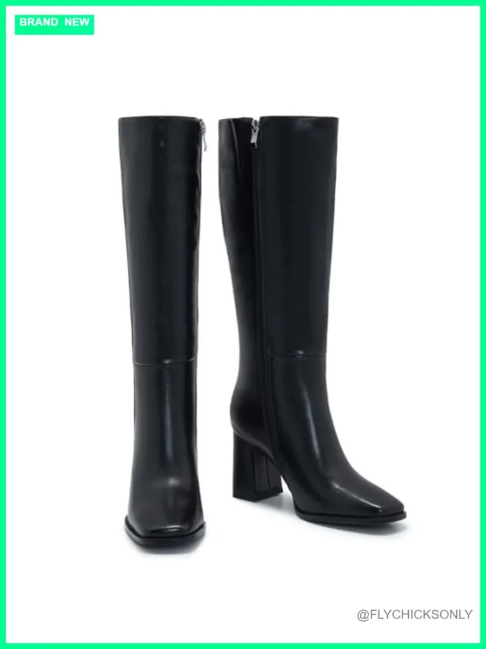 Wide Calf Knee High Boots with Zipper - Square Toe Chunky Heel Fashion Long